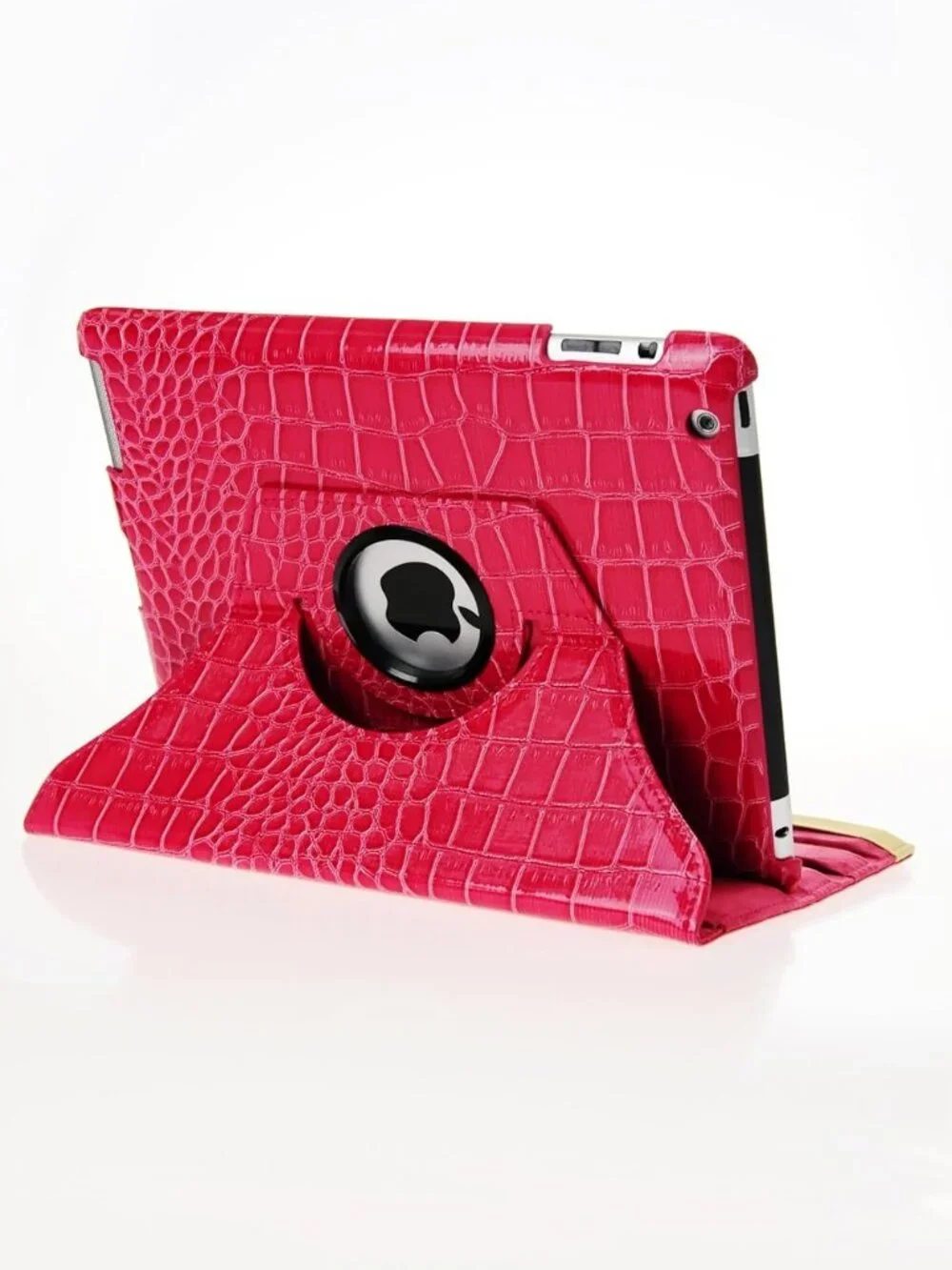 360 Degrees Rotating Stand (Pink Crocodile) Leather Cover Case for Apple iPad 2